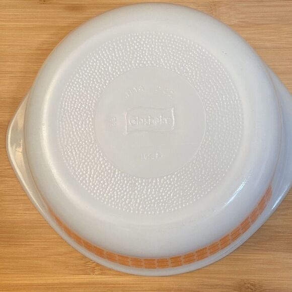 Vintage Glasbake 2qt Orange White Retro Design Baking Casserole Dish Made in USA - Picture 8 of 11